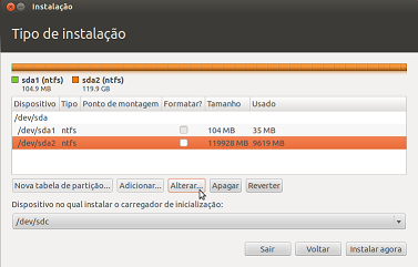 Criando as três partições no Ubuntu 12.04